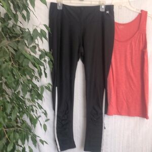 LOFT & XERSION size L workout top & leggings pants peach & black loungewear